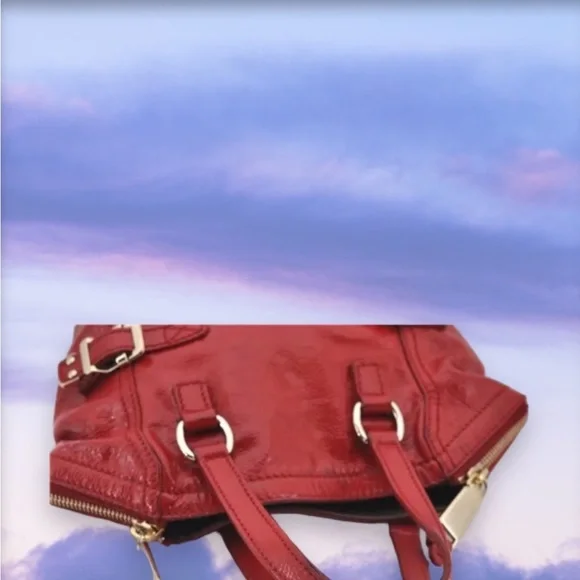 Authentic YVES SAINT LAURENTDowntown Mini Hand Bag Enamel Red 2866E